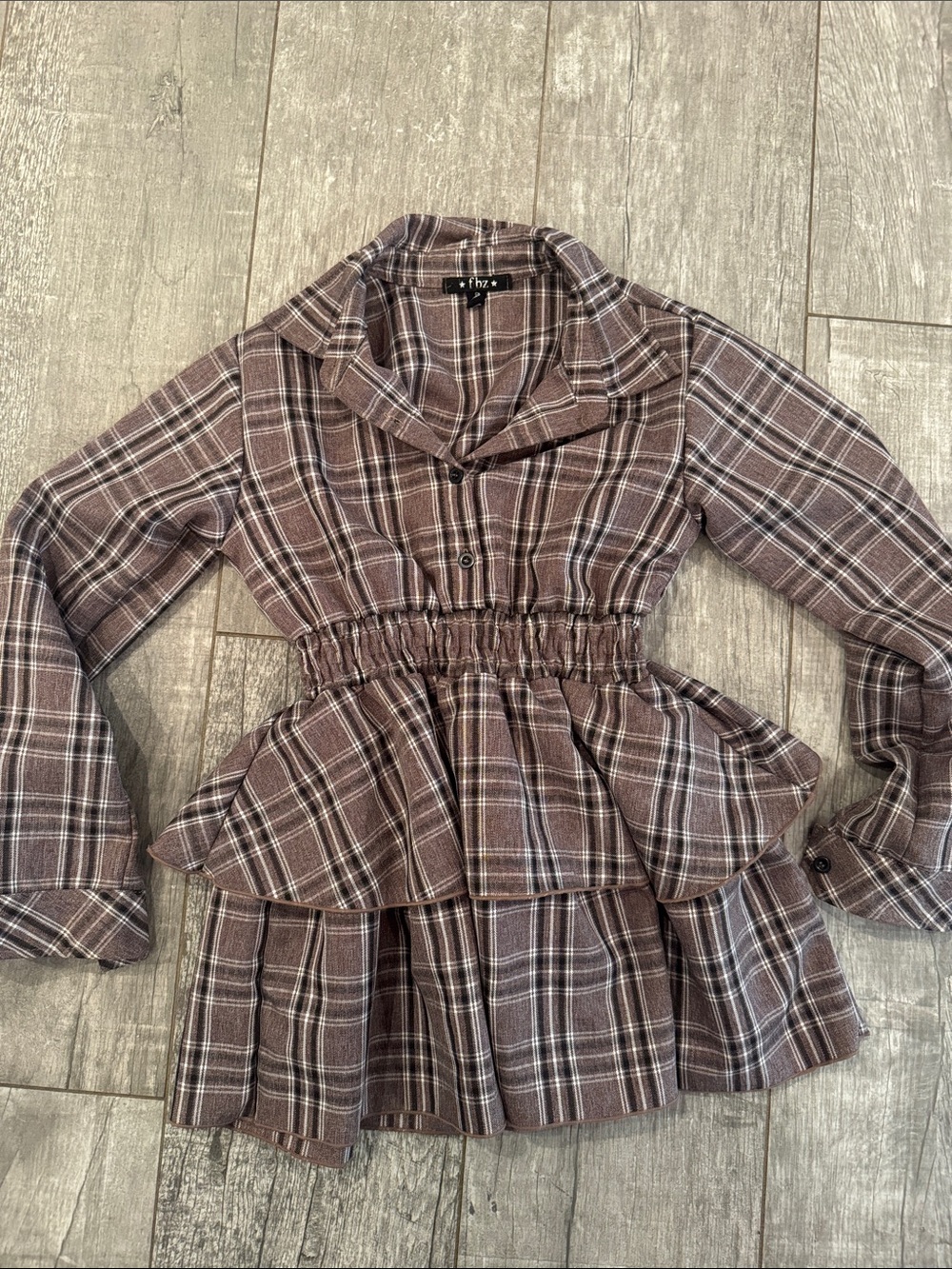 Flowers by Zoe Brown Plaid Peplum Blazer Jacket